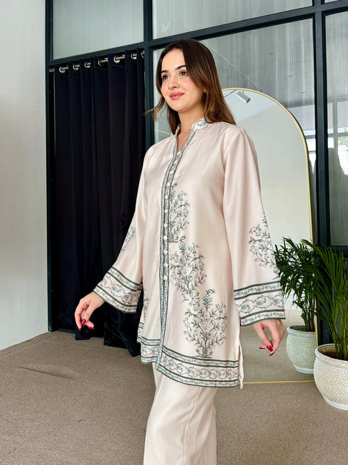 Beige Winter Floral Pashmina Kurta Set